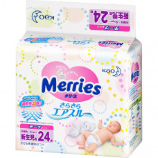 MERRIES Подгузники для новорожденных NB до 5 кг, 24 шт
